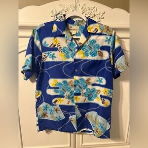 Vintage Blue Floral Hawaiian Men's Shirt